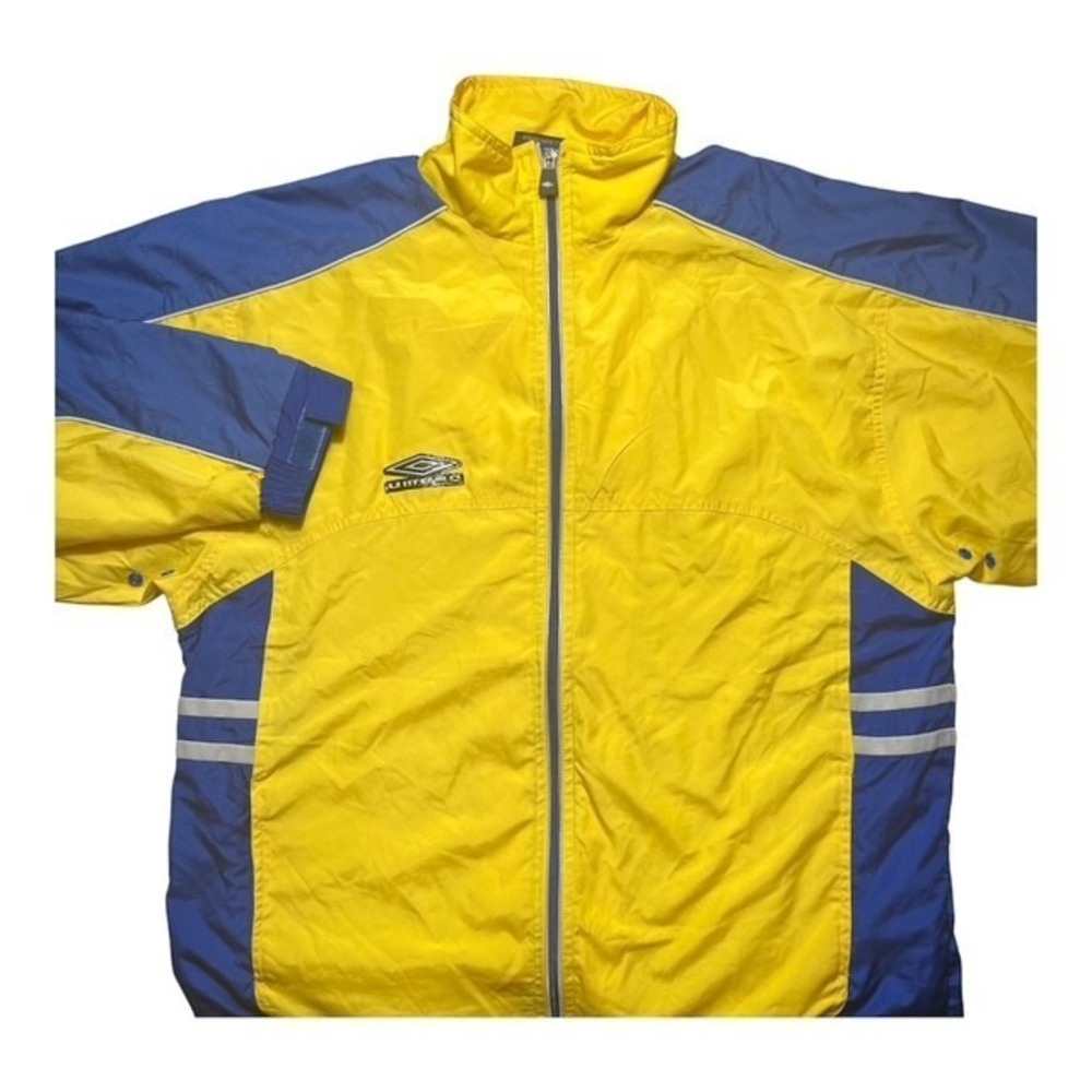 VTG‎ 90's Men's Sz S Umbro lined Windbreaker Jacket Zip Pockets Yellow/Blue-1868
